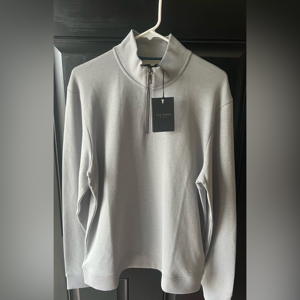 Ted Baker Men’s Long Sleeve Half Zip Funnel Neck Pullover Size 5 (XL) Gray NWT